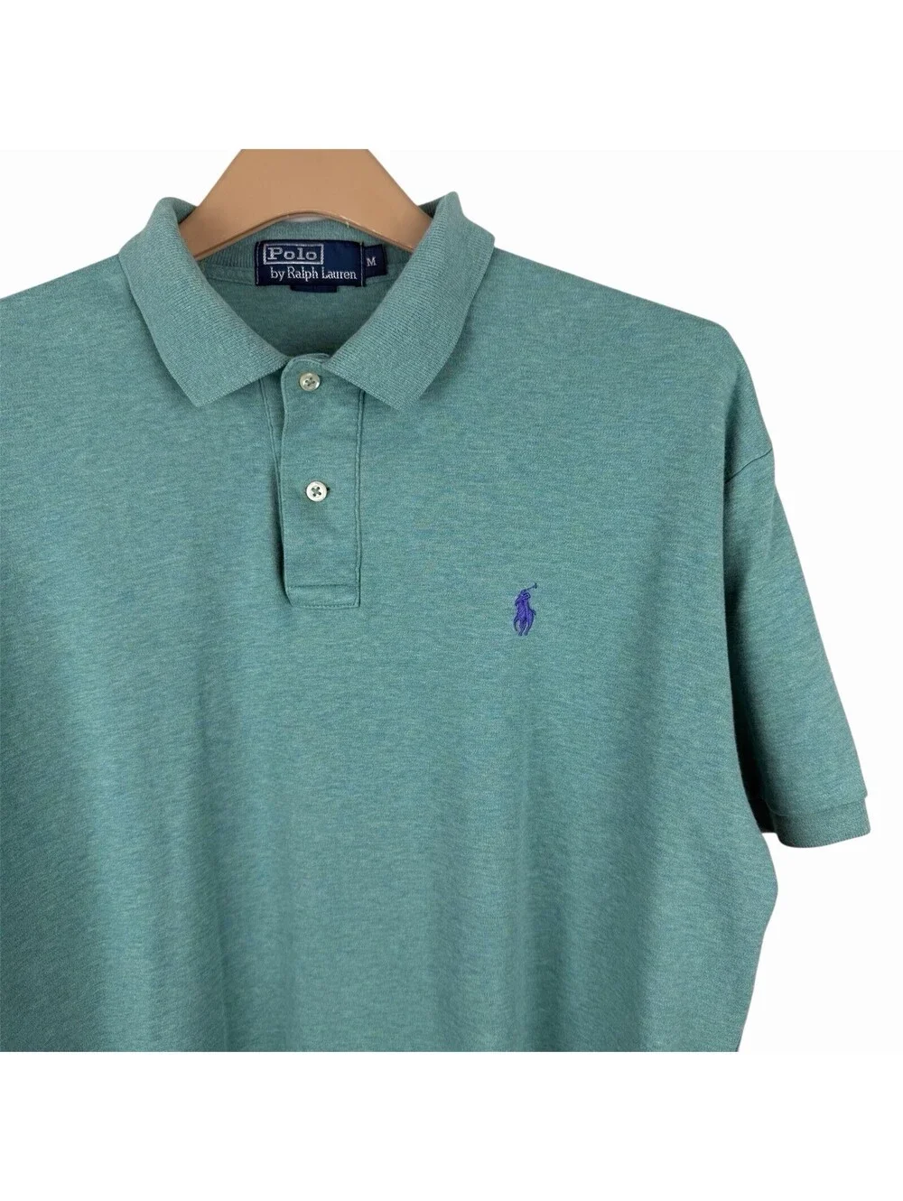 Polo Ralph Lauren Shirt Mens Medium Green Heather Short Sleeve Purple Pony